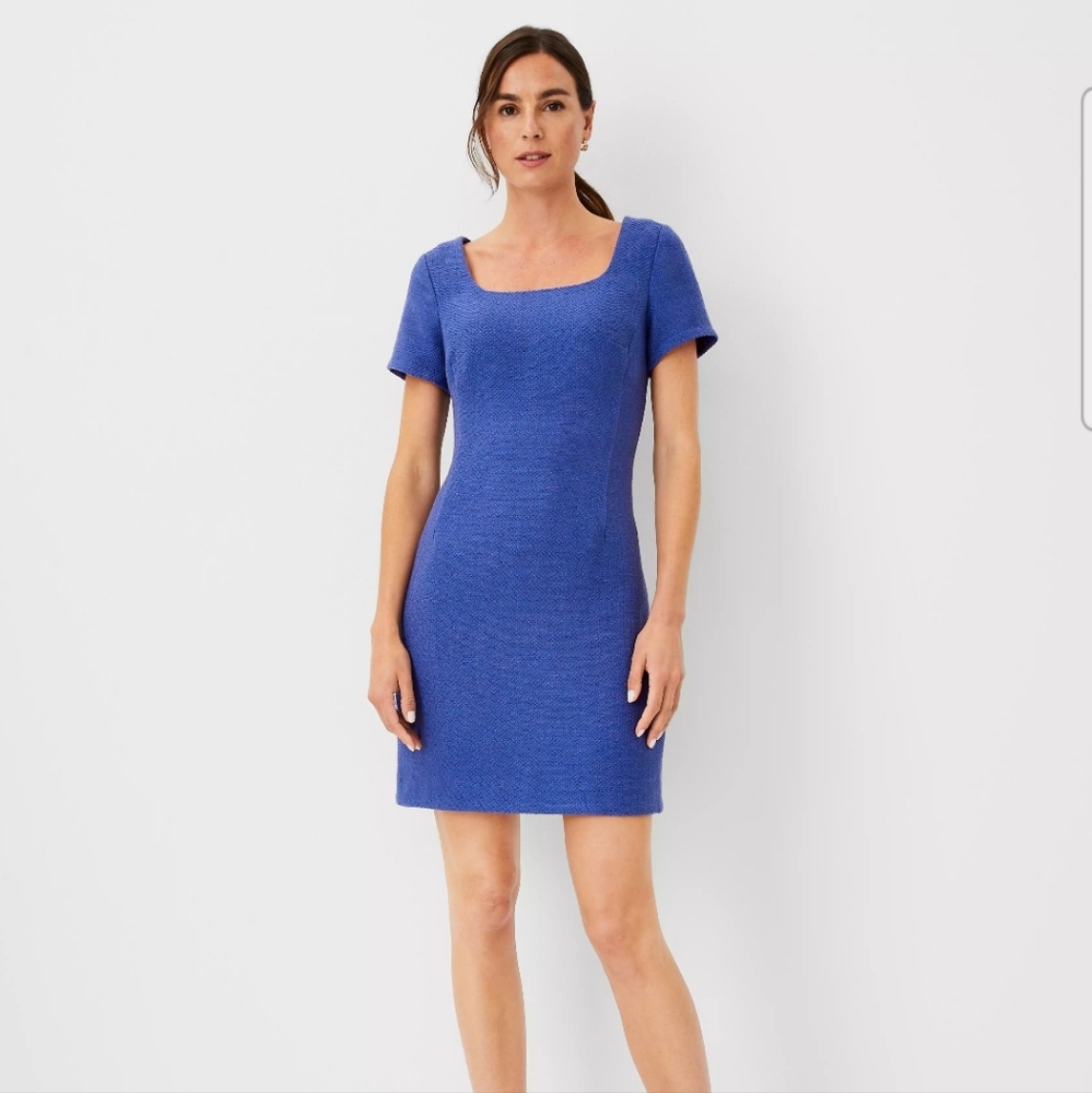 NWT Ann Taylor Blue Sheath Mini Dress Square Neck Short Sleeve
